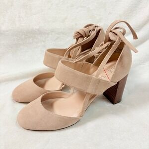 Sole Society Isabeli Heels Women Sz 10 Caramel Cow Suede Ankle Tie Block Pumps